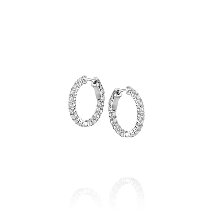 20mm 30 Stone Round Shared Prong Set Inside / Out Diamond Hoop Earrings