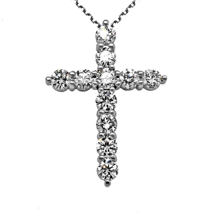 11 Stone Round Shared prong Set "Airline" Style Diamond Cross Pendant on 18" Cable Link Chain