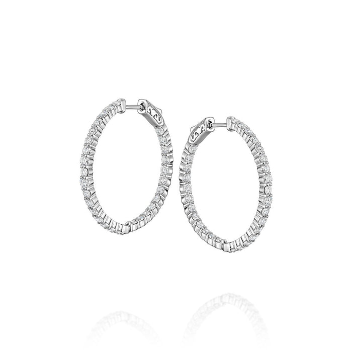 30mm 58 Stone Round Shared prong Set Diamond Inside/out Hoop Earrings Diamond 3.49cttw Ij/si3-I1
