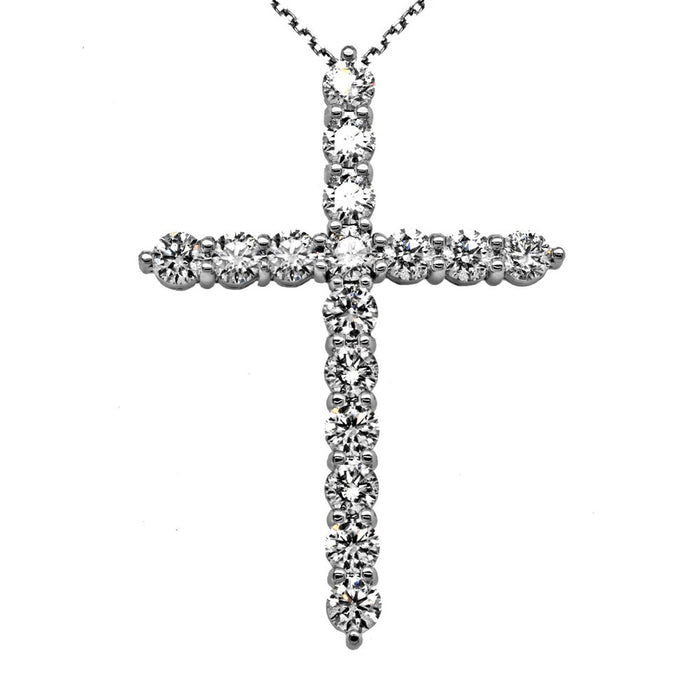 16 Stone Round Shared prong Set "Airline" Style Diamond Cross Pendant on 18" Cable Link Chain Diamond .24cttw