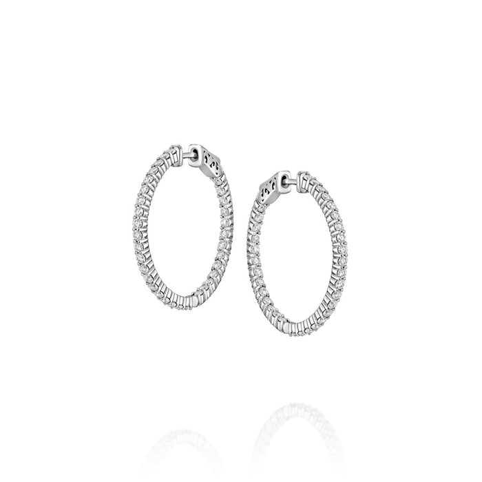 30mm 66 Stone Round 4 Prong Set "In and Out" Diamond Hoop Earrings Diamond 2.27cttw IJ/SI3-I1
