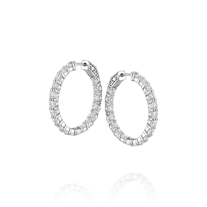 30mm 36 Stone Round Shared prong Set "Inside and Out" Diamond Hoop Earrings Diamond 6.51cttw