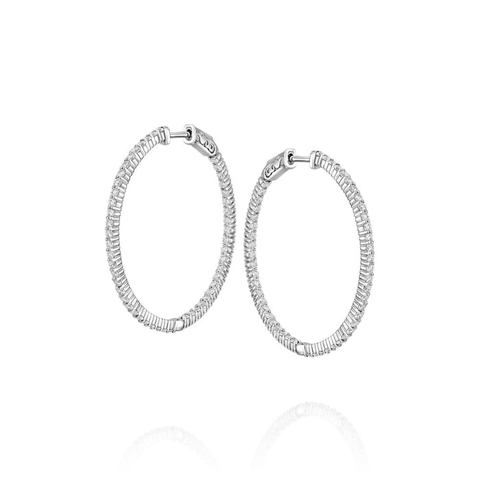 38mm 100 Stone Round Shared prong Set "Inside & Out" Diamond Hoop Earrings Diamond 2.41cttw