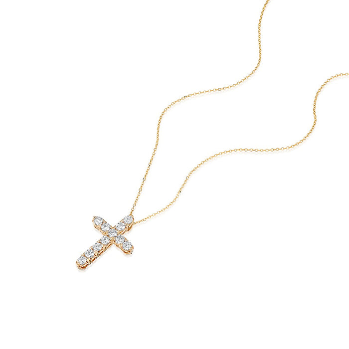 11 Stone Round Shared prong Set "Airline" Style Diamond Cross Pendant Diamond 1.02cttw