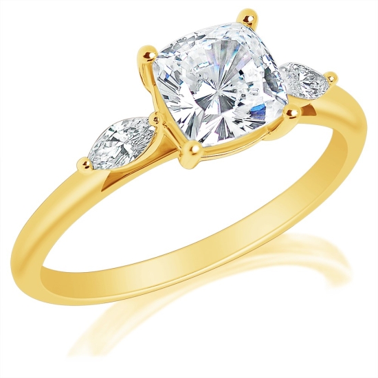 Classique Creations three stone prong-set cushion and marquise diamond ring