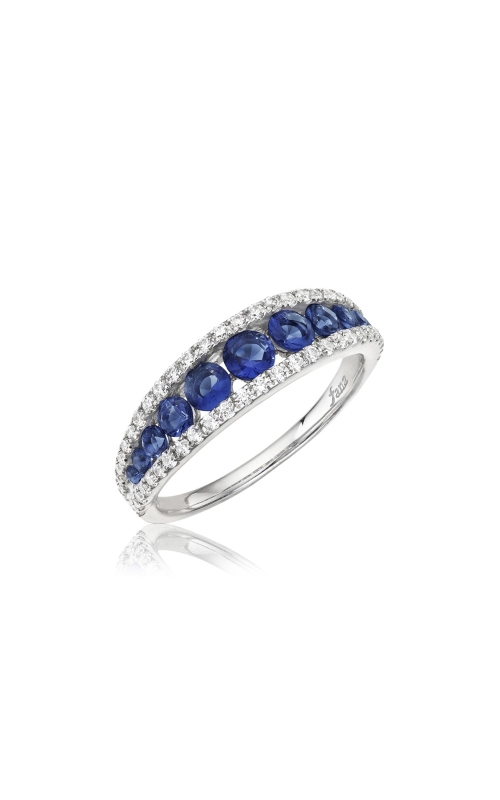 Graduated Tension Set Round Blue Sapphire and Pave Diamond Trim Tapered Band