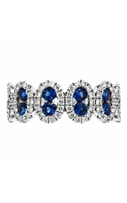 Tension Set Round Blue Sapphire and 6 Oval Shape Pave Halo Diamond Band