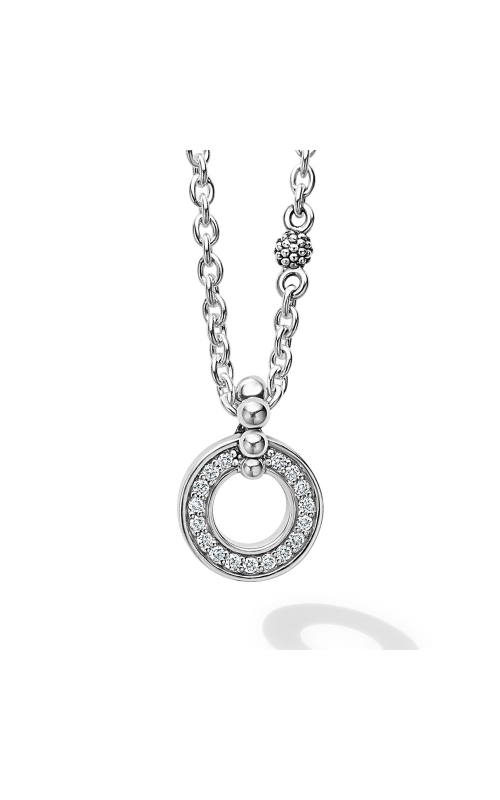 Lagos Caviar Spark Collection Pave Diamond Circle and Caviar Bead Pendant on Chain