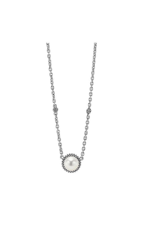 Lagos Luna Collection 8mm Pearl and Beaded Trim Pendant on Adjustable 16-18 Chain