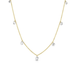0.50cttw Floating 7 Stone Round Diamonds By the Yard 16 Yellow Gold Necklace