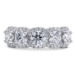 5 Stone prong Set Round (1.57cttw) and Cushion Halo Pave (.35cttw) Diamond Band