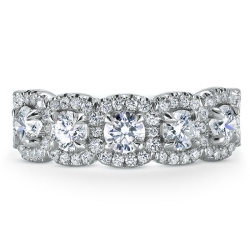 5 Stone prong Set Round (.77cttw) and Cushion Halo Pave (.29cttw) Diamond Band