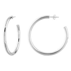4mm x 50mm Rounded Polished Open Hoop Earrings with Friction Posts