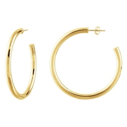 4mm x 50mm Rounded Polished Open Hoop Earrings with Friction Posts