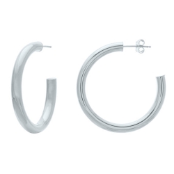 4mm X 35mm Rounded Polished Open Hoop Earrings with Friction Posts