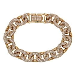 8.25 3 Row Curved Pave Diamond and Polished Cuban Link Bracelet 10.38cttw