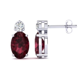 Birthstone Collection Round Diamond and Oval Garnet Drop Earrings