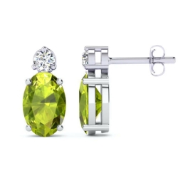 Birthstone Collection Round Diamond and Oval Peridot Drop Earrings