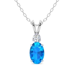 Birthstone Collection Round Diamond and Oval Blue Topaz Drop Pendant