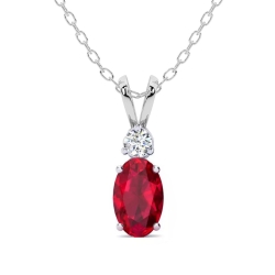 Birthstone Collection Round Diamond and Oval Ruby Drop Pendant