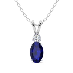 Birthstone Collection Round Diamond and Oval Blue Sapphire Drop Pendant