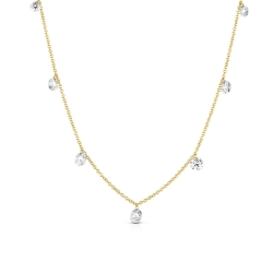 1.01cttw Floating 7 Stone Round Diamonds By the Yard 16 Yellow Gold Necklace