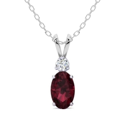 Birthstone Collection Round Diamond and Oval Garnet Drop Pendant