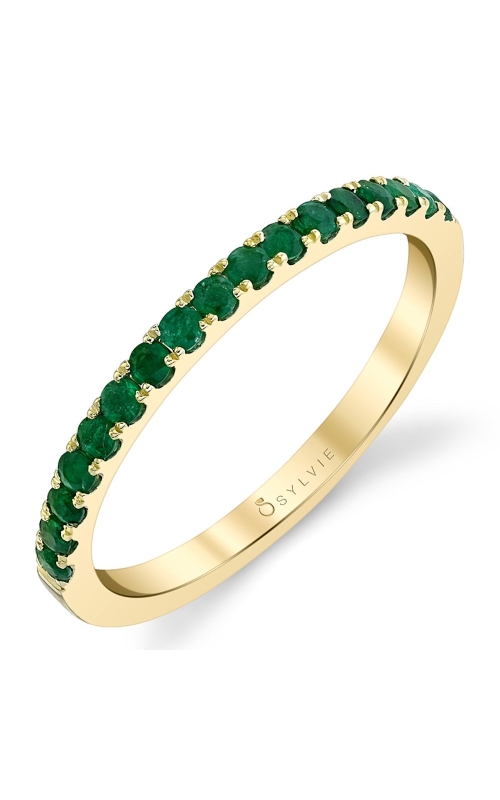 Shared prong Set Round Green Emerald Wedding Band