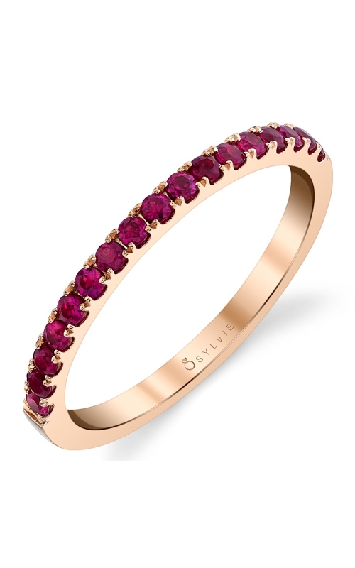 Shared prong Set Round Ruby Wedding Band