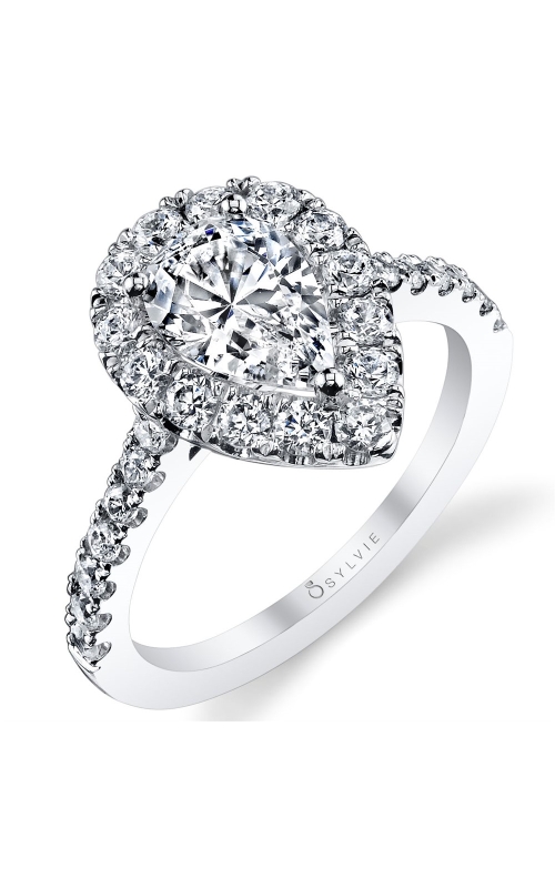 Sylvie Jacalyn Collection Pear Shape Halo Diamond Engagement Ring for 2.25ct Pear Center