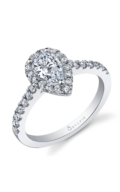 Sylvie Chantelle Collection Pear Shape Pave Halo Diamond Engagement Ring