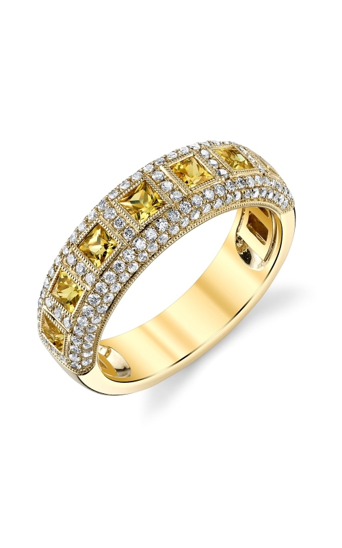 3 Sided Pave Diamond Band with Bezel Set Princess Cut Yellow Sapphire Accents