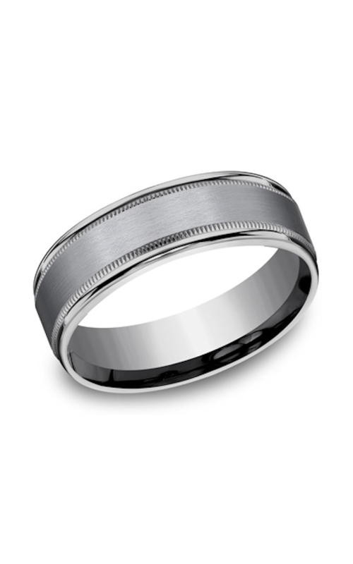 7mm Grey Satin Finish Comfort Fit Tantalum Wedding Band with Milgrain Trim and Polished Edge